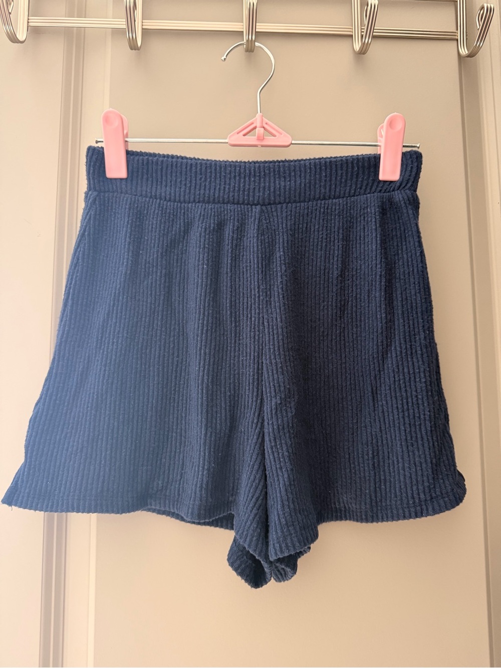 Abercrombie & Fitch Navy Rib-Knit High-Waist Shorts